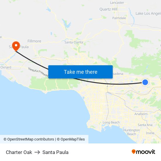 Charter Oak to Santa Paula map