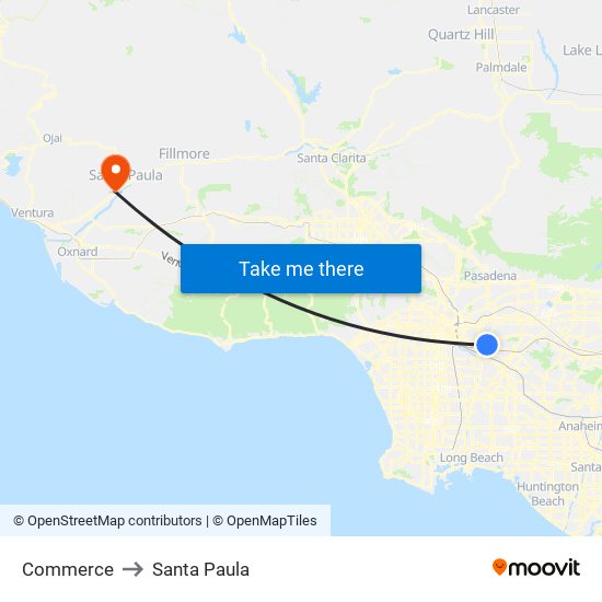 Commerce to Santa Paula map