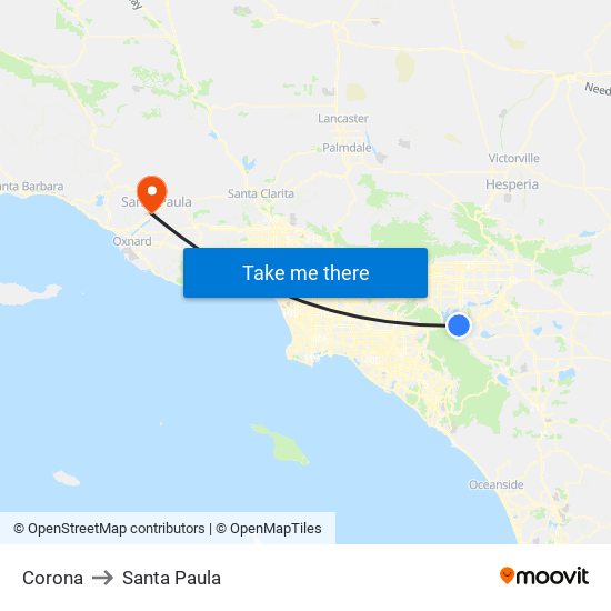 Corona to Santa Paula map