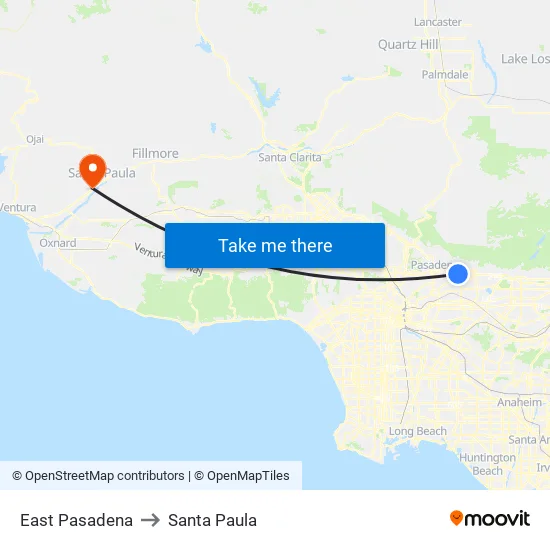 East Pasadena to Santa Paula map