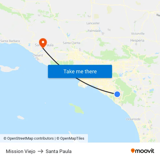 Mission Viejo to Santa Paula map