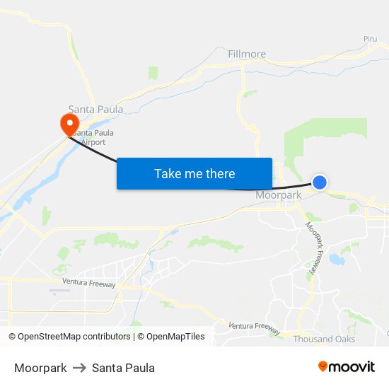 Moorpark to Santa Paula map