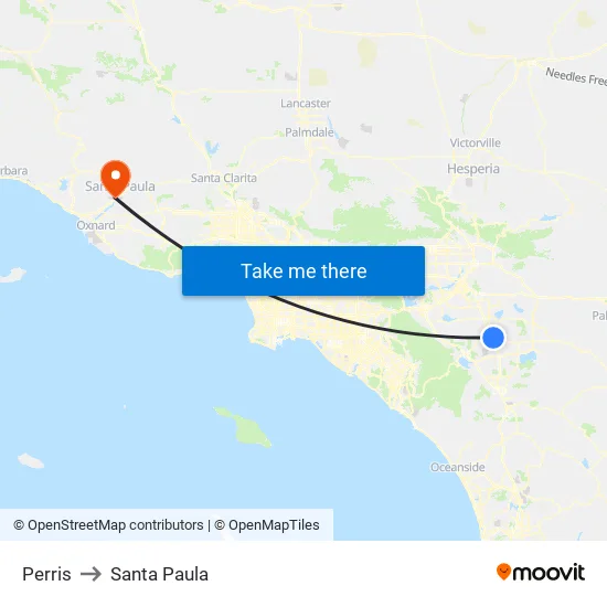 Perris to Santa Paula map