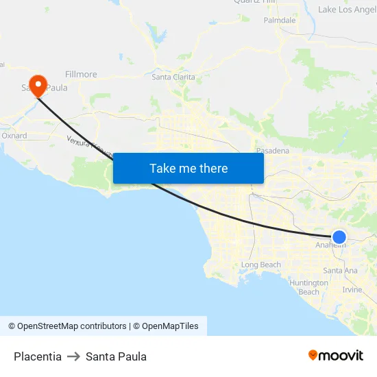 Placentia to Santa Paula map