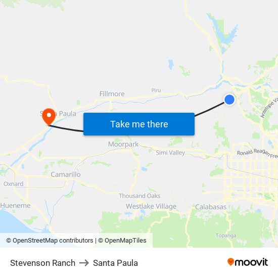 Stevenson Ranch to Santa Paula map