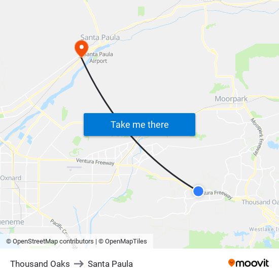 Thousand Oaks to Santa Paula map