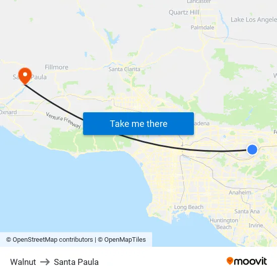 Walnut to Santa Paula map