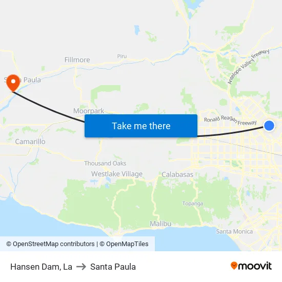 Hansen Dam to Santa Paula map