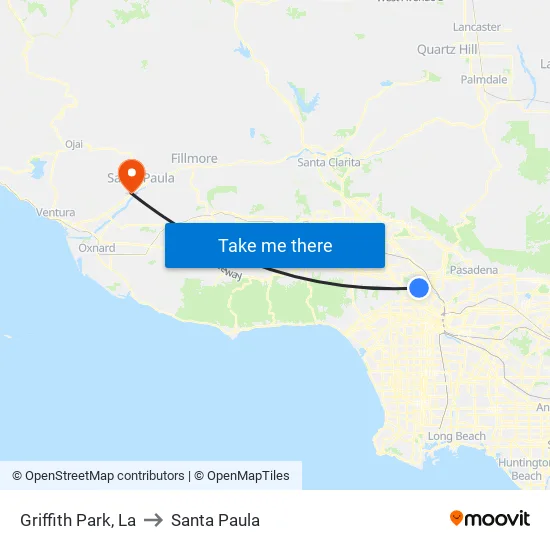 Griffith Park to Santa Paula map