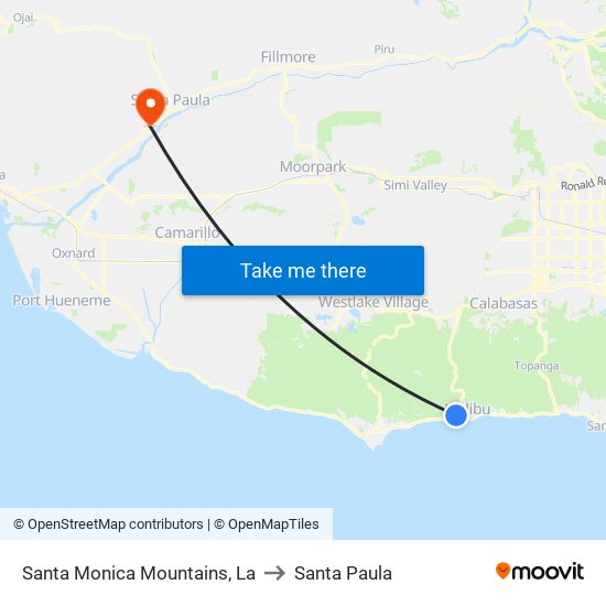 Santa Monica Mountains, La to Santa Paula map