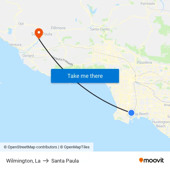 Wilmington to Santa Paula map
