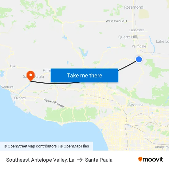 Southeast Antelope Valley to Santa Paula map