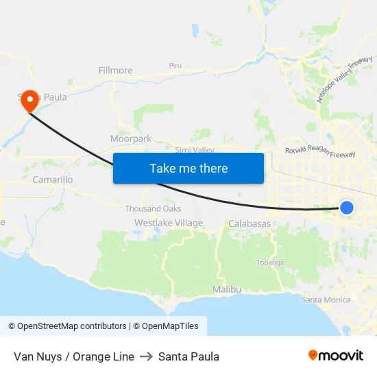 Van Nuys / Orange Line to Santa Paula map