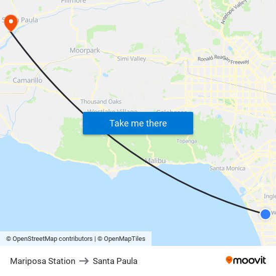 Mariposa Station to Santa Paula map