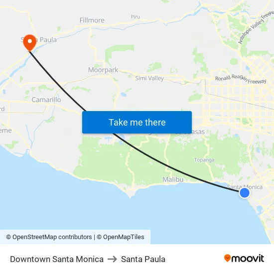 Downtown Santa Monica to Santa Paula map