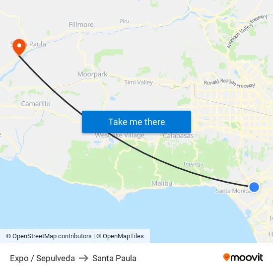 Expo / Sepulveda to Santa Paula map