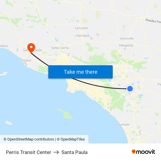 Perris Transit Center to Santa Paula map