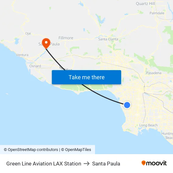 Green Line Aviation LAX Station to Santa Paula map