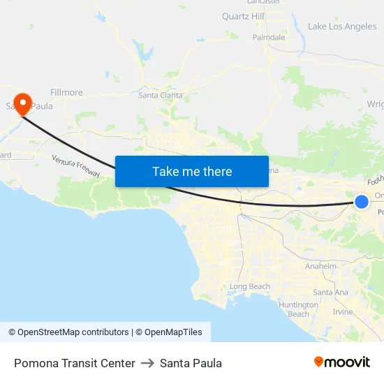 Pomona Transit Center to Santa Paula map