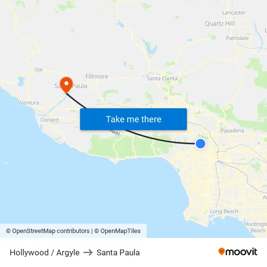 Hollywood / Argyle to Santa Paula map