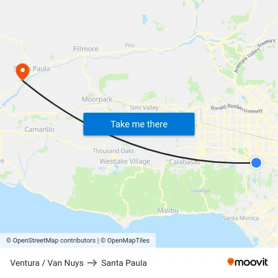 Ventura / Van Nuys to Santa Paula map