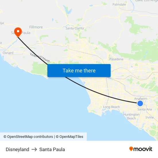 Disneyland to Santa Paula map