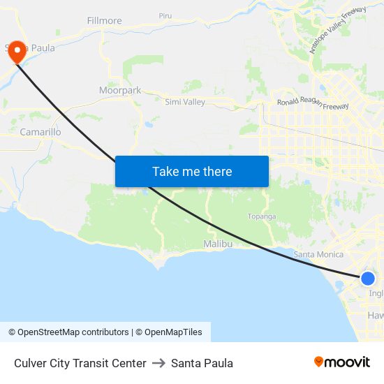 Culver City Transit Center to Santa Paula map