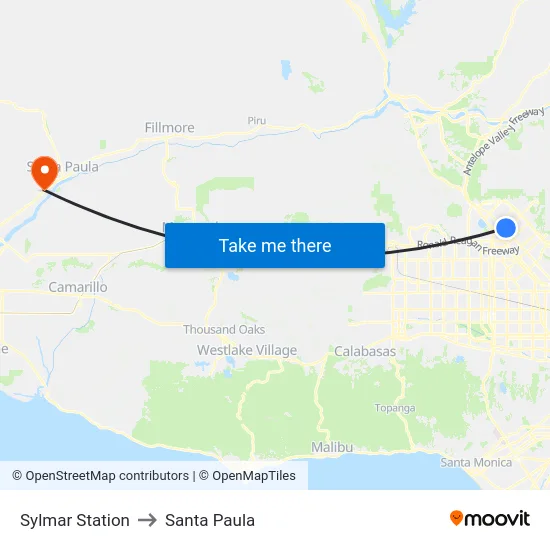 Sylmar Station to Santa Paula map