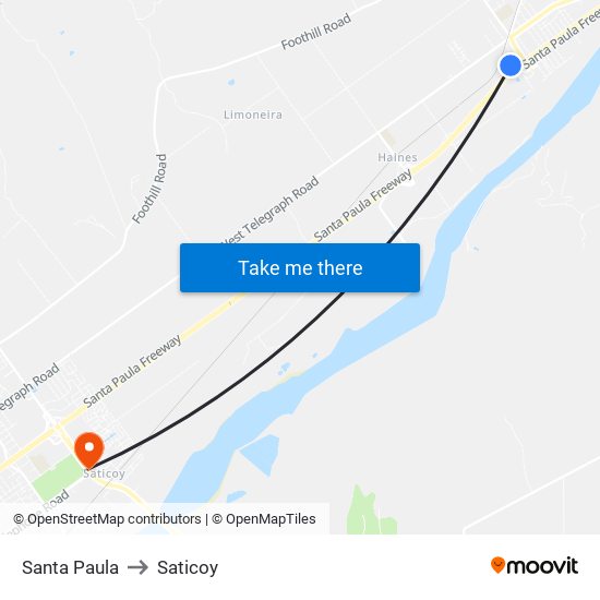 Santa Paula to Saticoy map