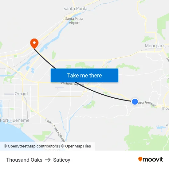 Thousand Oaks to Saticoy map
