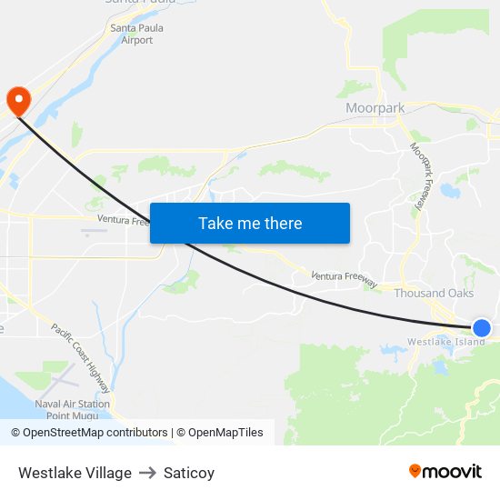 Westlake Village to Saticoy map