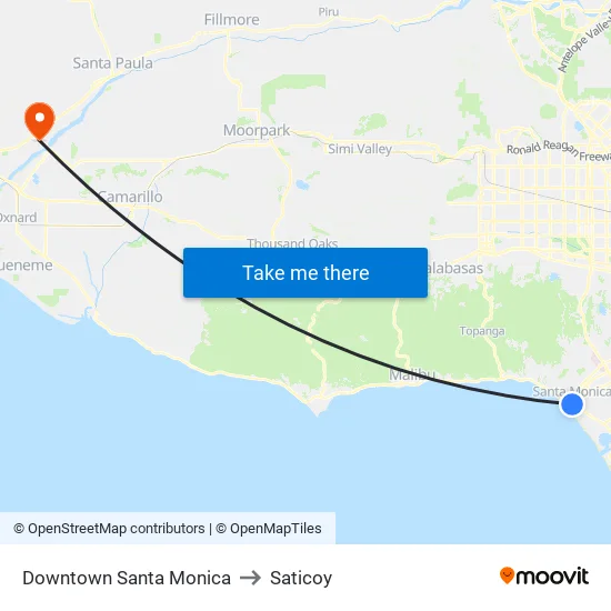 Downtown Santa Monica to Saticoy map