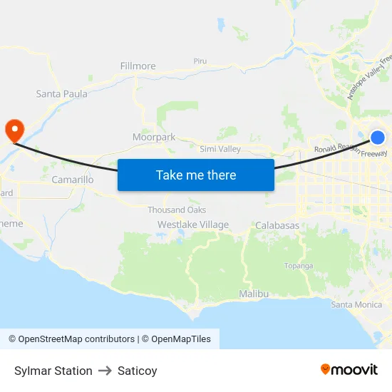 Sylmar Station to Saticoy map