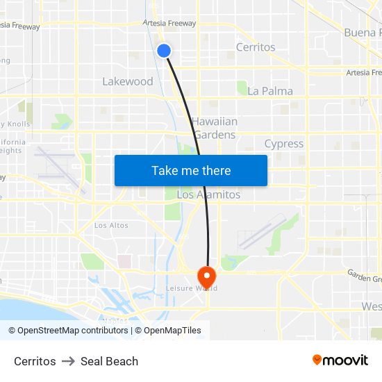 Cerritos to Seal Beach map