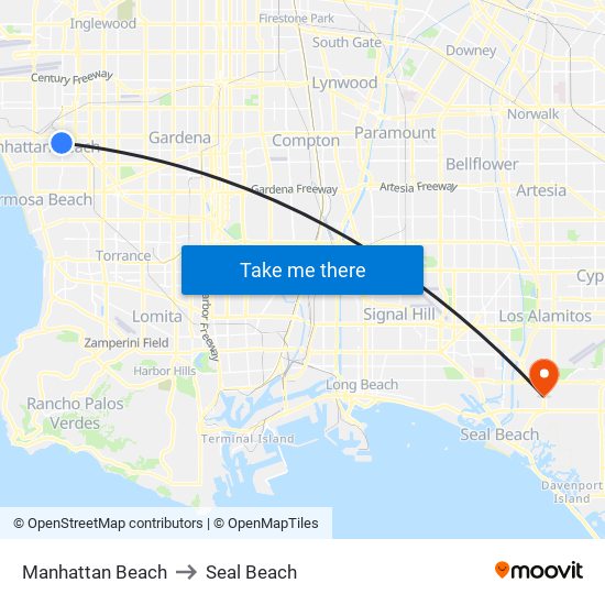 Manhattan Beach to Seal Beach map