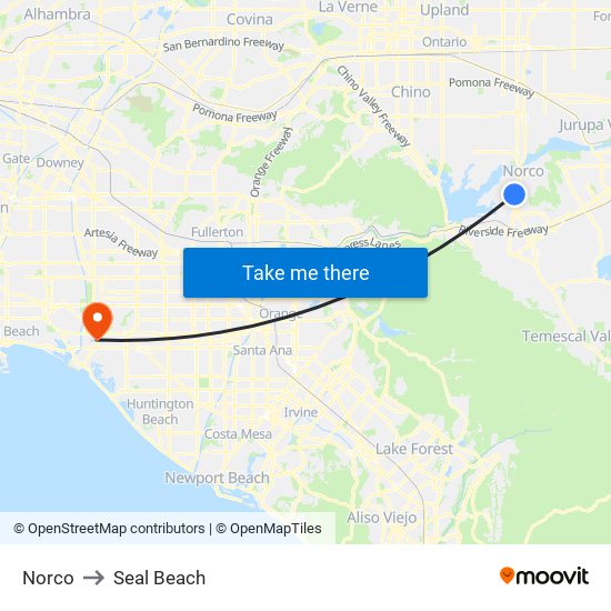 Norco to Seal Beach map