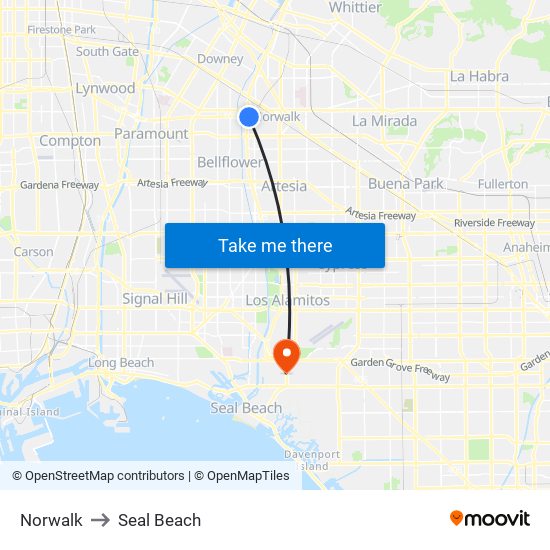 Norwalk to Seal Beach map