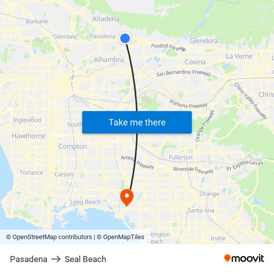 Pasadena to Seal Beach map