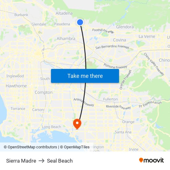 Sierra Madre to Seal Beach map