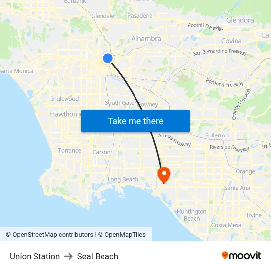 Union Station to Seal Beach map