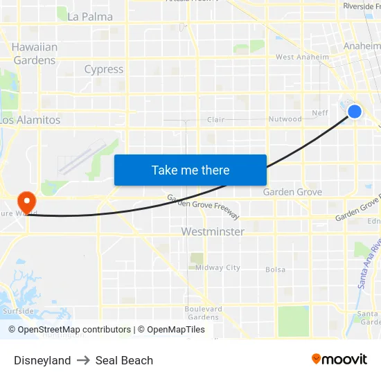 Disneyland to Seal Beach map