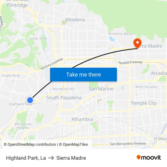 Highland Park, La to Sierra Madre map