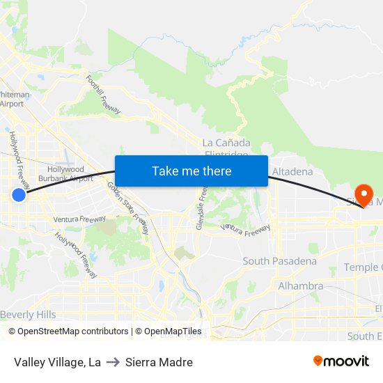 Valley Village, La to Sierra Madre map