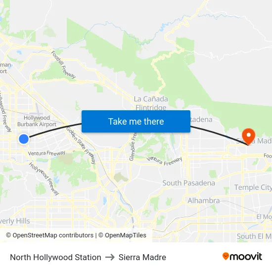 North Hollywood Station to Sierra Madre map