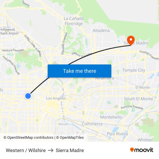 Western / Wilshire to Sierra Madre map