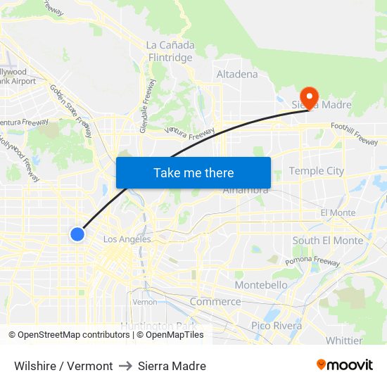 Wilshire / Vermont to Sierra Madre map