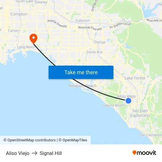 Aliso Viejo to Signal Hill map