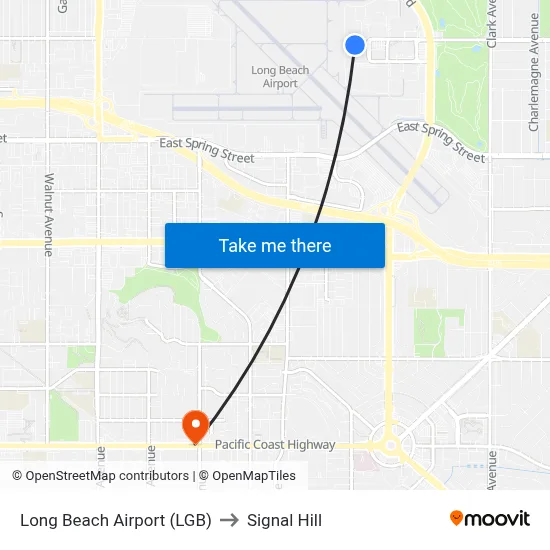 Long Beach Airport (LGB) to Signal Hill map