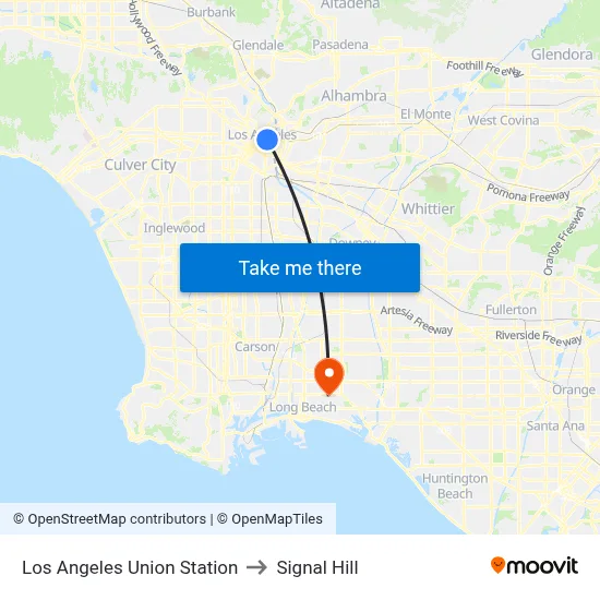 Los Angeles Union Station to Signal Hill map