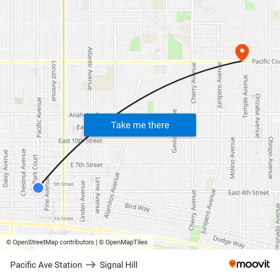 Pacific Ave Station to Signal Hill map